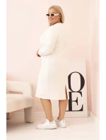 Dámské šaty Plus Size máslové s výstřihem do V a rukávem ecru