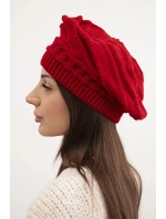 Dámská zimní čepice z vlny volného střihu s ozdobným pletením K378 červená
