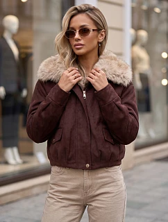 Dámská zimní semišová bunda s kožešinou, vínová, FashionStreet TY5699