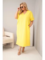 Dámské bavlněné šaty Plus Size s výstřihem do V žlutá