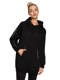 M696 Mikina s kapucí a pruhy s logem - černá