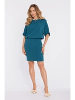 M904 Blůzové šaty s rozparkem na zádech - oceánsky modré