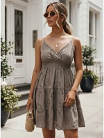 Bavlněné vyšívané šaty bez ramínek šedobéžové FashionStreet EY2672 Bavlněné vyšívané šaty bez ramínek šedobéžové FashionStreet EY2672