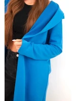 Dámská bavlněná bunda s kapucí a prodlouženým předním dílem chabrová