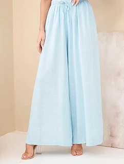 Dámské široké bavlněné kalhoty s gumkou v pase modré