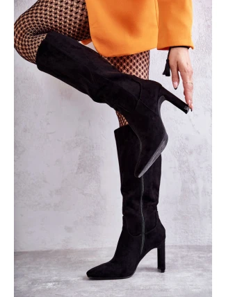 Dámské kozačky Na Vysokém Podpatku Eko-Semišové Černé Truly Love