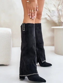 Dámské Kozačky S Otočeným Zvrškem Na Podpatku Černé Kaithena