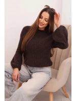 Dámský svetr z baby alpaky s balónovými rukávy hnědý