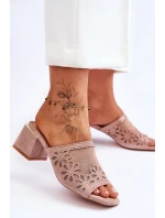 S.Barski Síťované pantofle na podpatku KV-612-1 Nude S.Barski Síťované pantofle na podpatku KV-612-1 Nude