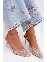 Ozdobené sandály s síťkou na jehle Béžové Bedira