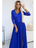 309-12 AMBER elegantní dlouhé krajkové šaty s výstřihem - barva CHABRIEL 309-12 AMBER elegantní dlouhé krajkové šaty s výstřihem - barva CHABRIEL