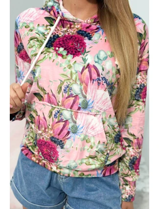 Velurová mikina s kapucí růžový Velurová mikina s kapucí růžový