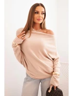 Dámský asymetrický batwing svetr z viskózy béžový