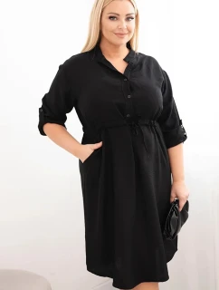 Dámské šaty z viskózy Plus Size s knoflíky a vázáním v pase černá