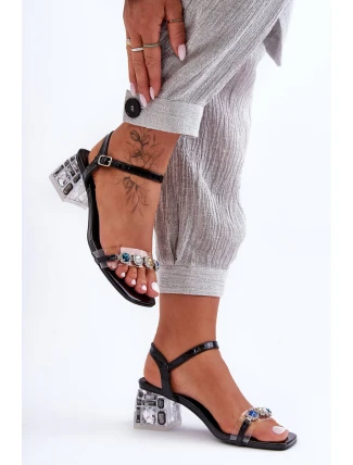 Dámské sandály na podpatku s krystaly černé SBarski MR1037-01