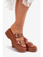 Dámské Pantofle Na Klínku A Platformě S Přezkami Camel Nitarelia