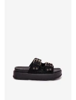 Dámské Pantofle Se Zlatými Přezkami Na Platformě Černé Virvania