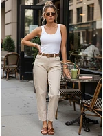 Dámské džíny s páskem mom fit béžové FashionStreet UY3056