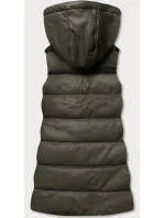 Teplá dámská vesta v army barvě z eko kůže (D-3231-22)