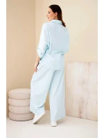 Dámský bavlněný komplet s vázanou košilí a širokými nohavicemi světle mátový
