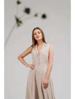 S409 Košilové šaty ve fitted střihu - béžové