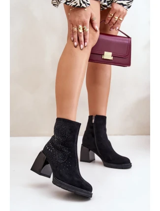 Zateplené Dámské Kotníkové Boty Na Podpatku S Ozdobou D&A MR880-130 Černé