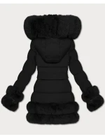 Elegantní černá bunda pro přechodné období s kožešinou S'West (B8526-1)