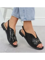 Dámské černé kožené sandály S.Barski KV51-094