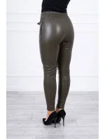 Kožené kalhoty vázané vpředu khaki barvy Kožené kalhoty vázané vpředu khaki barvy