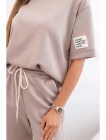 Dámský viskózový komplet s krátkým rukávem a nohavicemi tmavě béžová