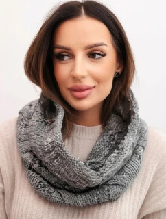 Komin dámský vlněný měkký melírovaný zimní šátek KN25 tmavě šedý