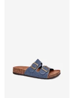 Dámské Pantofle Na Korek Platformě S Přezkami Tmavý Džínovina Vesina