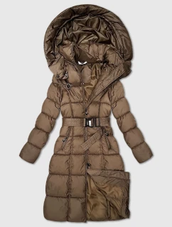 Hnědá dlouhá a hrubší zimní bunda s opaskem Minority (P3-6033-305)