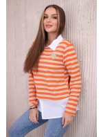 Pruhovaná bavlněná halenka s límečkem oranžová+béžová Pruhovaná bavlněná halenka s límečkem oranžová+béžová