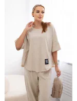 Bavlněný komplet halenka + kalhoty béžový