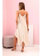 Women's dress with straps flared with an asymmetrical hem béžový