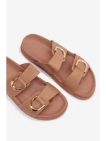 Eko kožené dámské pantofle s pásky tmavě béžové Rosinessa