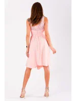 Dámské společenské šaty EVA&LOLA středně dlouhé růžové - Růžová / S - EVA&LOLA