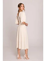 Dámské šaty s puff rukávy S400 krémové - Stylove