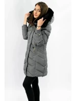 Šedá dámská prošívaná zimní bunda s kapucí (w732)