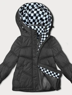 Černá volná dámská bunda s kapucí (8118)