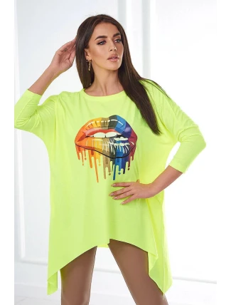 Oversize halenka s duhovým potiskem rtů žlutá neonová