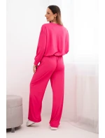 Dámský komplet viskózová mikina s přívěskem a široké kalhoty fuchsie