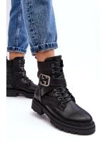 Kožené Černé Botky Workery S Řetízkem Gennee