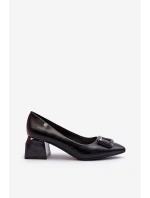 Lodičky Na Podpatku S Kostkou S Ozdobou Z Ekokože Černé Sarala