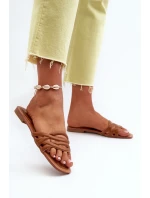 Dámské sandály z ekokože na ploché podrážce hnědé Moldela