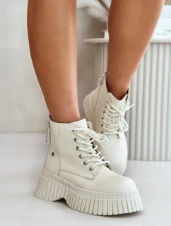 Zateplené kožené kotníkové boty na masivní podrážce světle béžové GOE OO2N4127