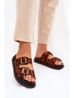 Dámské Pantofle S Leopardím Vzorem Na Platformě S Přezkami Hnědé Simbes