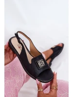Elegantní Dámské Sandály Na Plochém Podpatku S Dekorací S.Barski KV51-082 Černé Elegantní Dámské Sandály Na Plochém Podpatku S Dekorací S.Barski KV51-082 Černé