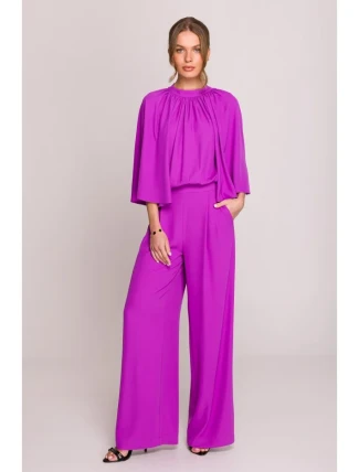 S397 Kombinéza s širokými rukávy a rozdělenými zády - levandulová